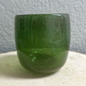 Murano Vintage hand blown glass green bullicanti controlled bubble cup heavy